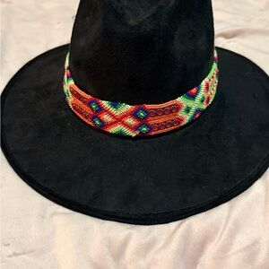 Black Wide-Brim Hat with Colorful Band